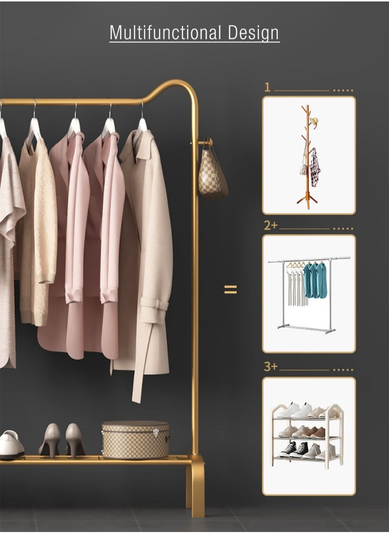 Merry Moments - Modern Clothes Rack Garment Rack Clothing Rack Clothes Hangers Freestanding for Home Hotel Retail Metal Shelf Gold Colour H150xL130xW45 cm - Image 1