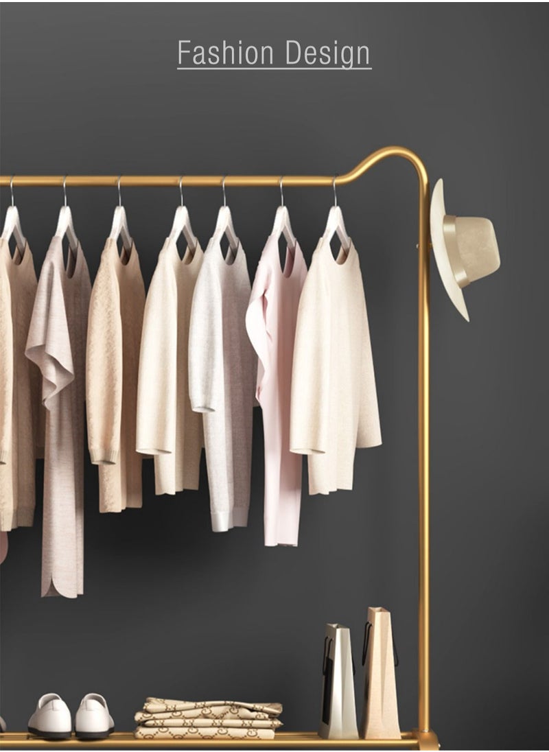 Merry Moments - Modern Clothes Rack Garment Rack Clothing Rack Clothes Hangers Freestanding for Home Hotel Retail Metal Shelf Gold Colour H150xL130xW45 cm - Image 1