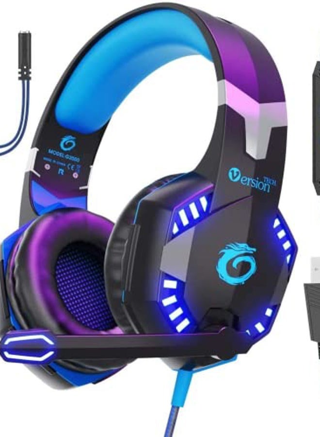 VersionTECH G2000 Stereo Gaming Headset for Xbox One PS4 PC, Surround Sound Over-Ear Headphones with Noise Cancelling Mic, LED Lights, Volume Control for Laptop, Mac, PS3, Nintendo Switch Games -Blue - Image 4