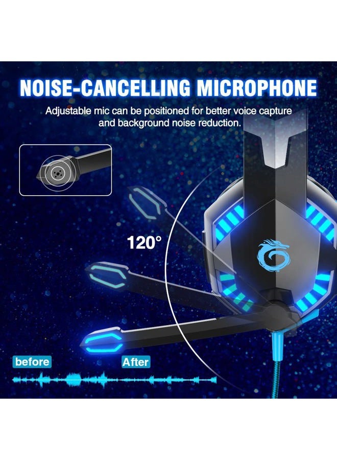 VersionTECH G2000 Stereo Gaming Headset for Xbox One PS4 PC, Surround Sound Over-Ear Headphones with Noise Cancelling Mic, LED Lights, Volume Control for Laptop, Mac, PS3, Nintendo Switch Games -Blue - Image 5
