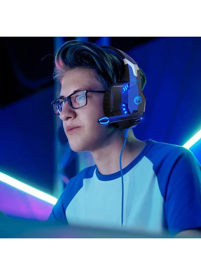 VersionTECH G2000 Stereo Gaming Headset for Xbox One PS4 PC, Surround Sound Over-Ear Headphones with Noise Cancelling Mic, LED Lights, Volume Control for Laptop, Mac, PS3, Nintendo Switch Games -Blue - Image 2