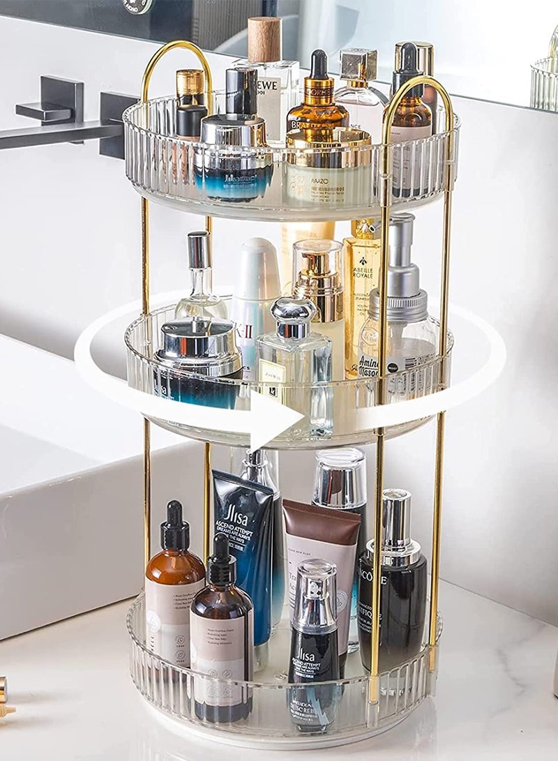 Sharpdo Rotating Makeup Organizer for Vanity 3 Tier, High-Capacity Skincare Clear Make Up Storage Perfume Organizers Cosmetic Dresser Organizer Countertop 360 Spinning - Image 1