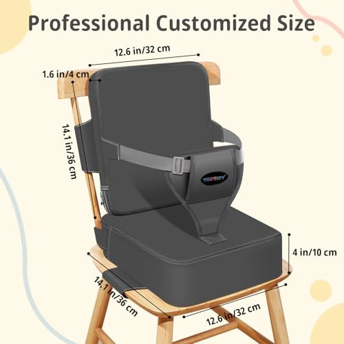 YONTINY Toddler Booster Seat for Kitchen Chair with Removable Backrest Adjustable Straps PU Portable Waterproof NonSlip Booster Seat for Dining Table Travel Child Eating Cushion Dark Grey - Image 3
