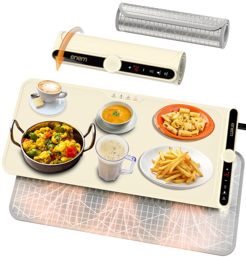 Enem Food Warmer Electric, with Extra Head Pad, Food Warming mat, Food Warmer Electric, 1 Year Warranty & Full Customer Support from Enem, Heat Pad with Adjustable Temperature Levels, 60 * 38 cm - Image 1