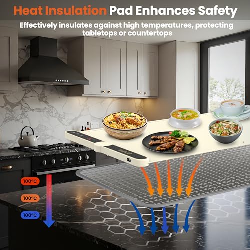 Enem Food Warmer Electric, with Extra Head Pad, Food Warming mat, Food Warmer Electric, 1 Year Warranty & Full Customer Support from Enem, Heat Pad with Adjustable Temperature Levels, 60 * 38 cm - Image 3