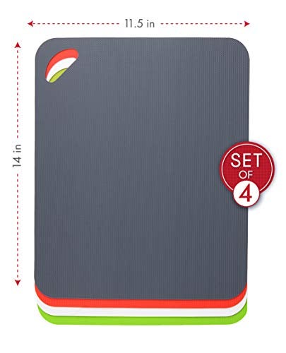 Dexas Heavy Duty Cutting Board Grippmat, Flexible Cutting Boards for Kitchen, Set of 4, Non Slip Plastic Board Cutting Mat 11.5 by 14 Inches Gray, Red, White and Green Set, Kitchen Gadgets - Image 3