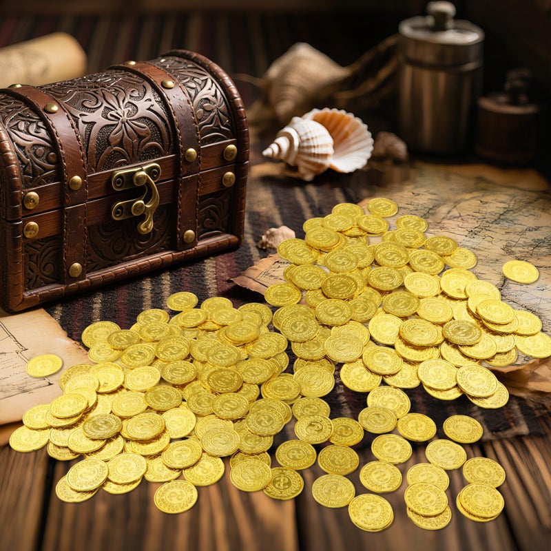 Nuesaurd 200Pcs Gold Coins, Plastic Gold Coins Bulk, 1.4 Inch Fake Coins for Rewards Tokens, Pirate Coin for Party Decorations, Reasure Hunt Games, Adventure Theme Party Supplies - Image 5