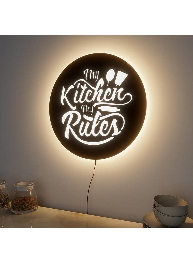 WOODHANG My Kitchen My Rules LED Backlit Wall Sign for Modern Kitchen Decor with Chef Tools Motif | Illuminated Round Wall Art for Home & Café - Image 4