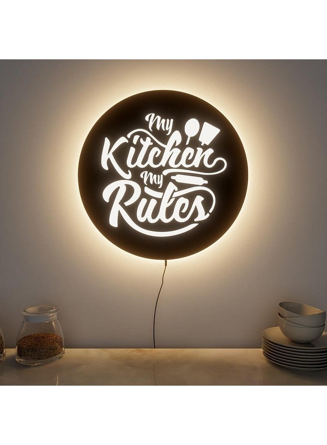 WOODHANG My Kitchen My Rules LED Backlit Wall Sign for Modern Kitchen Decor with Chef Tools Motif | Illuminated Round Wall Art for Home & Café - Image 1