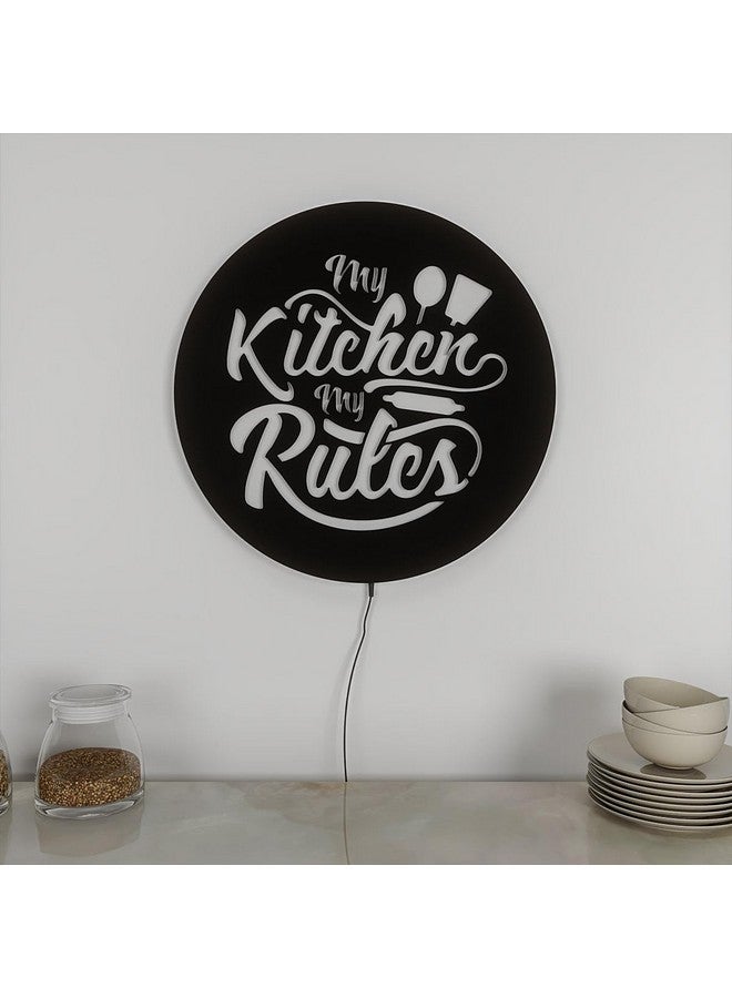 WOODHANG My Kitchen My Rules LED Backlit Wall Sign for Modern Kitchen Decor with Chef Tools Motif | Illuminated Round Wall Art for Home & Café - Image 2