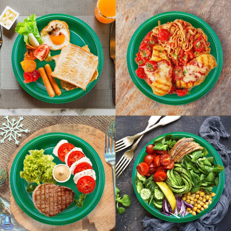 BONSINY Green Plastic Plates Disposable 10 inch | 50 PCS Green Disposable Plates for Party, Picnic, Birthday, BBQ, Graduation, St Patricks Day - Image 4