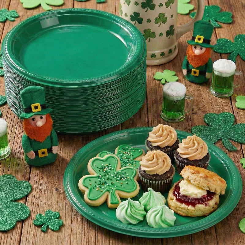 BONSINY Green Plastic Plates Disposable 10 inch | 50 PCS Green Disposable Plates for Party, Picnic, Birthday, BBQ, Graduation, St Patricks Day - Image 2