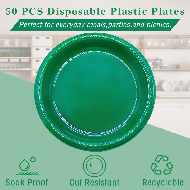 BONSINY Green Plastic Plates Disposable 10 inch | 50 PCS Green Disposable Plates for Party, Picnic, Birthday, BBQ, Graduation, St Patricks Day - Image 3