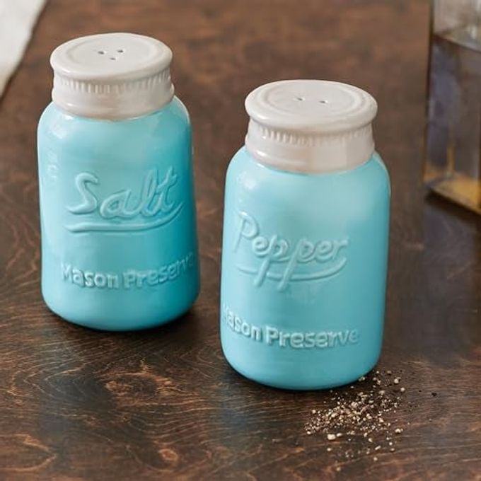 Fox Run Ceramic Mason Jar S&P Shakers, Salt and Pepper, Blue - Image 3