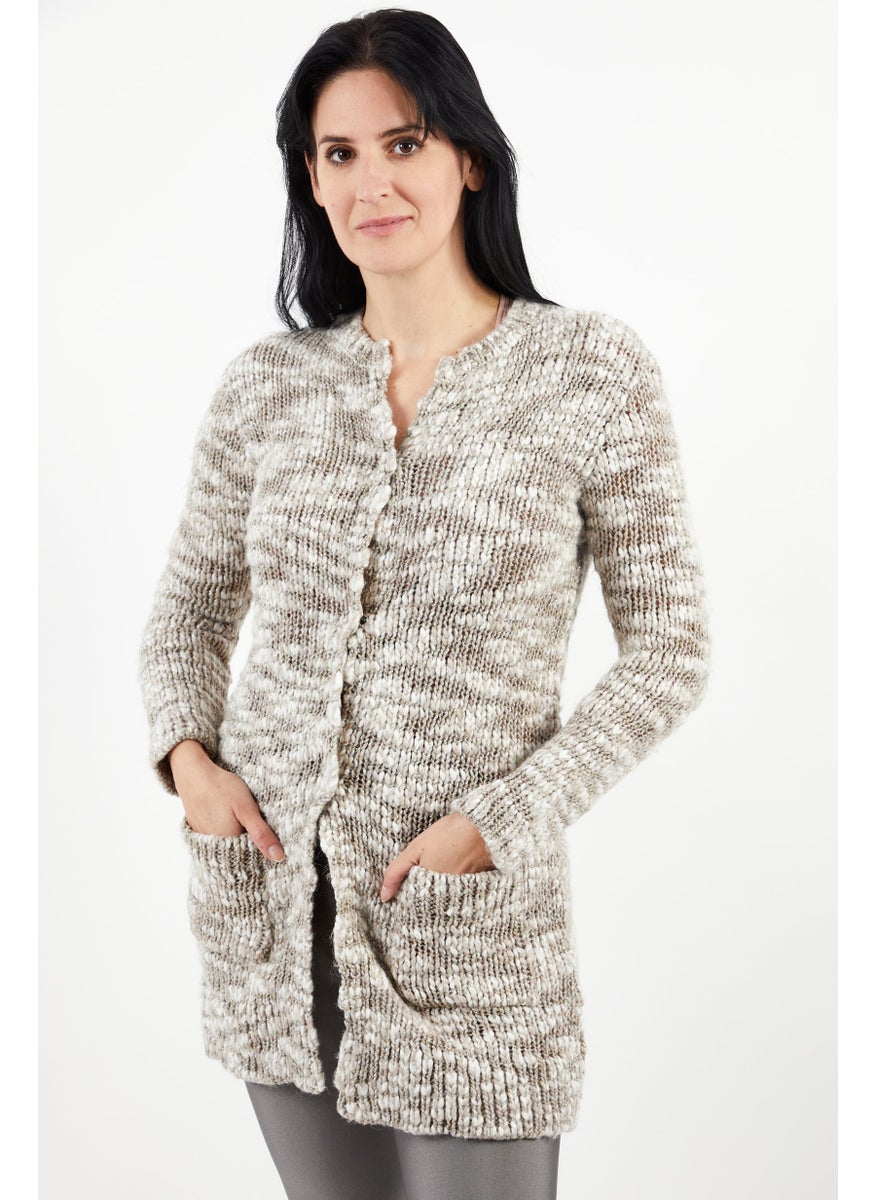 One Step Women Split Neck Button Front Cardigan, Grey  - Image 1