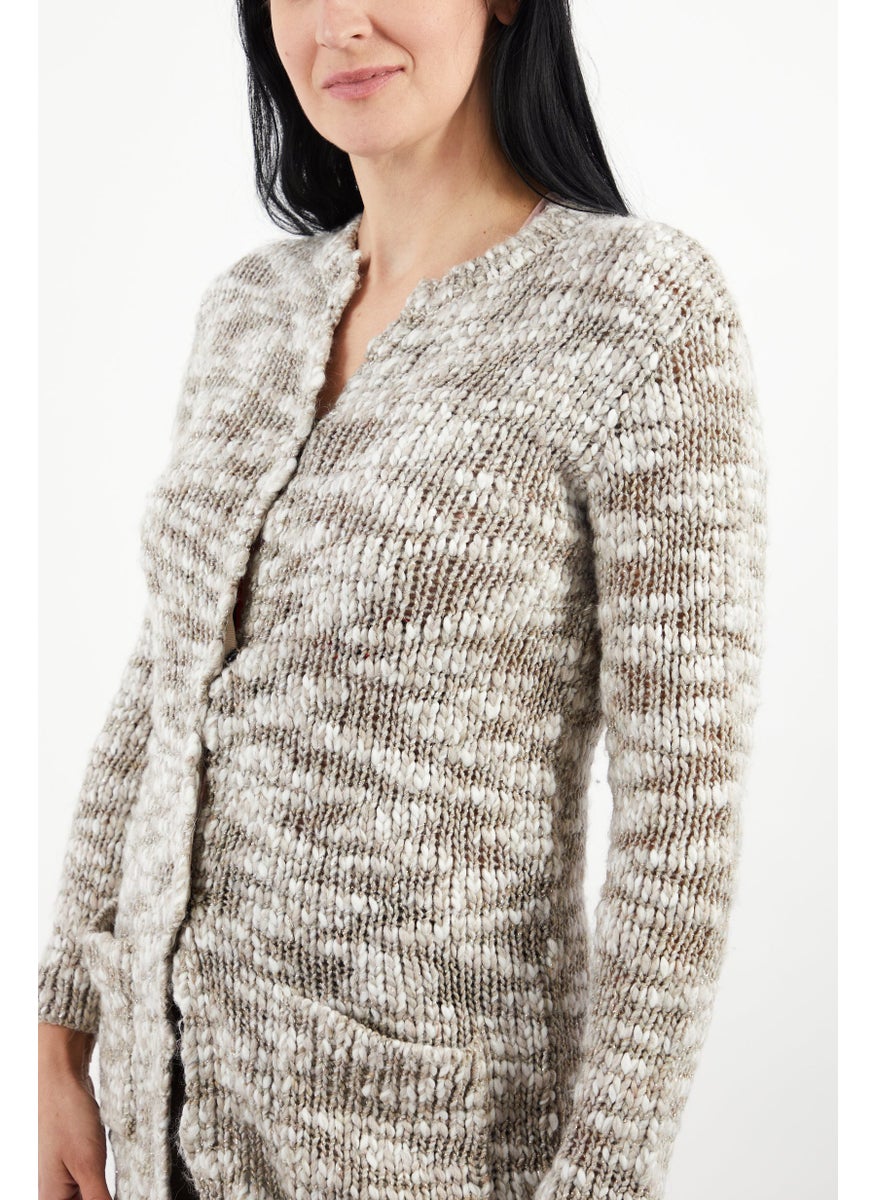 One Step Women Split Neck Button Front Cardigan, Grey  - Image 3