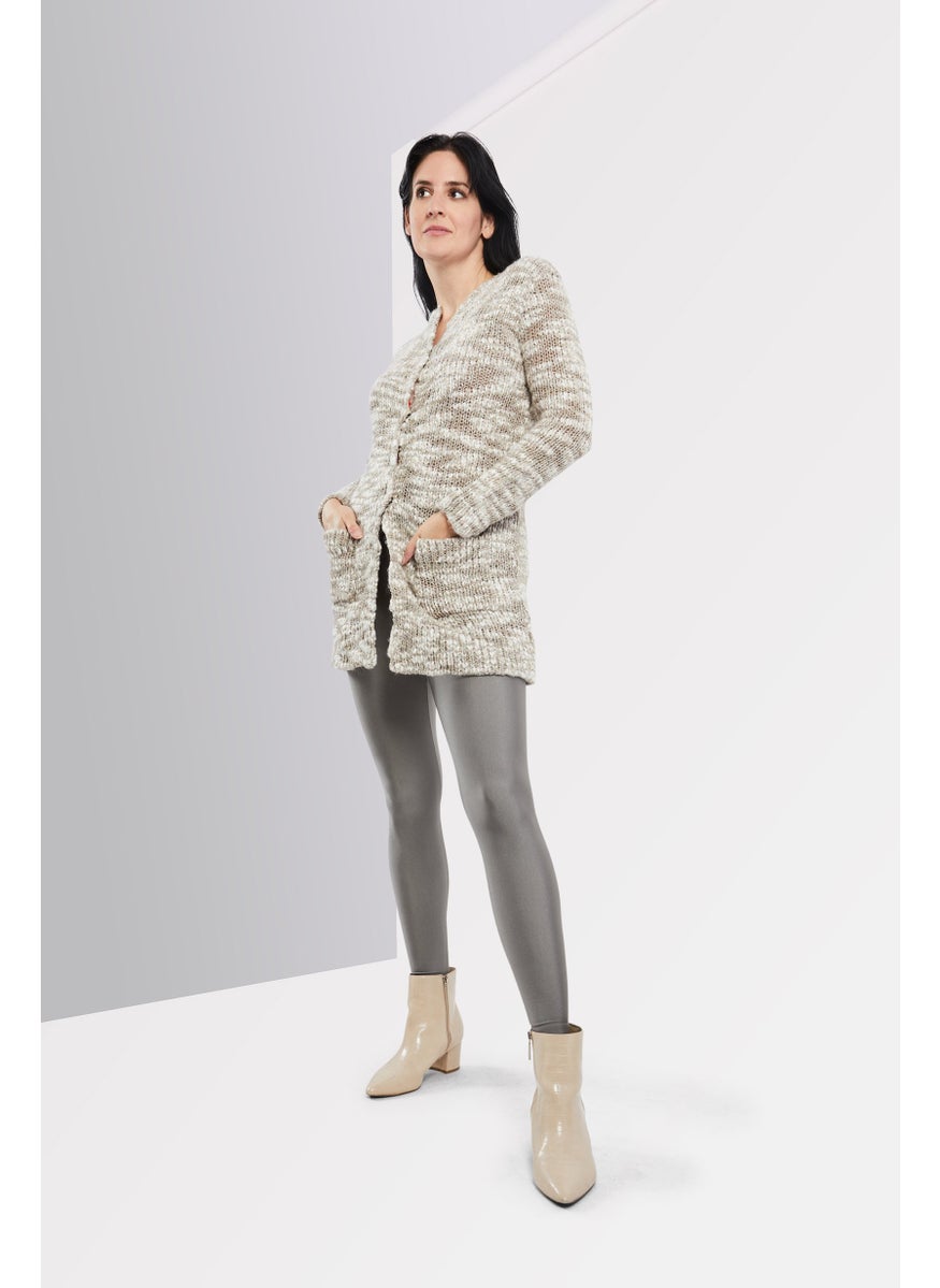 One Step Women Split Neck Button Front Cardigan, Grey  - Image 2
