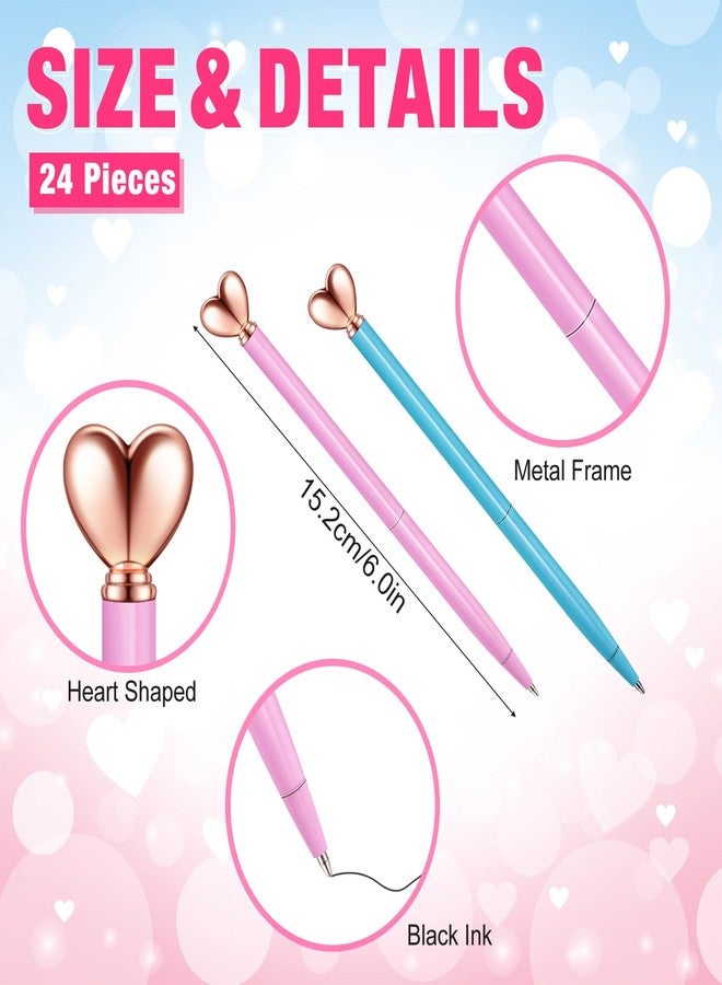 Thenshop مجموعة أقلام على شكل قلب من Thenshop، 24 قلمًا معدنيًا قابلًا للسحب، أقلام حبر جاف سوداء 1.0 مم، أقلام زينة، هدايا خطوبة للنساء، مناسبة للمدرسة والمكتب وحفلات الزفاف وحفلات توديع العزوبية وحفلات استقبال المولود (وردي، أزرق) - Image 2