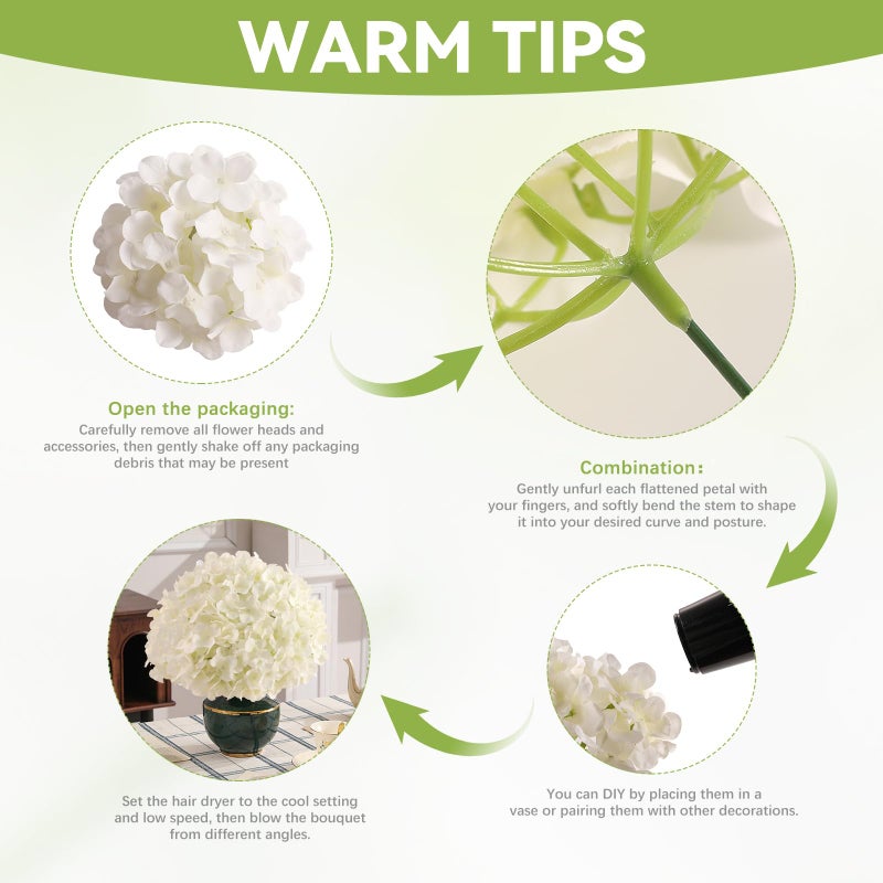 Tifuly 24 Pcs White Hydrangea Artificial Flowers Bulk, Faux Hydrangea Full Flowers Heads with Stems, Fake Silk Flowers for Wedding, Garden, Home, Party Decoration - Image 3