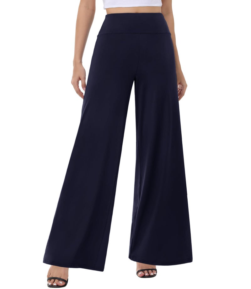 ZOOSIXX Wide Leg Palazzo Pants for Women - High Waist Casual Beach Lounge Pants Loose Dress Pants Stretchy Trousers - Image 1