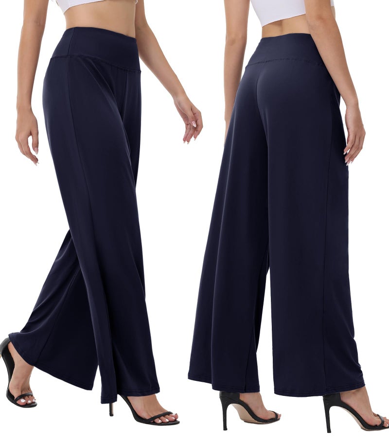 ZOOSIXX Wide Leg Palazzo Pants for Women - High Waist Casual Beach Lounge Pants Loose Dress Pants Stretchy Trousers - Image 2