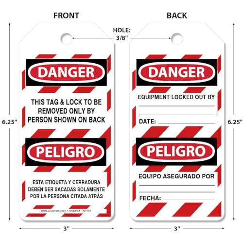 Accuform علامات قفل AccuformNMC 100 بالدور، ثنائية اللغة خطر هذه العلامة والقفل يجب إزالته فقط من قبل الشخص الموضح في الخلف، مصنوعة في الولايات المتحدة، متوافقة مع OSHA، مقاومة للماء PF-Cardstock، تقاوم التمزق، 6.25"x3"، TAR464 - Image 2