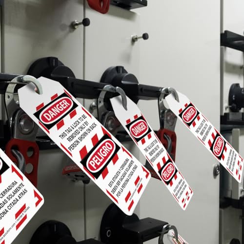 Accuform علامات قفل AccuformNMC 100 بالدور، ثنائية اللغة خطر هذه العلامة والقفل يجب إزالته فقط من قبل الشخص الموضح في الخلف، مصنوعة في الولايات المتحدة، متوافقة مع OSHA، مقاومة للماء PF-Cardstock، تقاوم التمزق، 6.25"x3"، TAR464 - Image 5