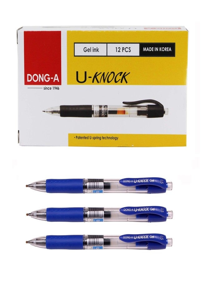Dong-A U-Knock Gel Ink Ballpoint Pen U-Spring Technology 0.5mm (1 Dozen) Smooth Writing (Blue) - Image 1