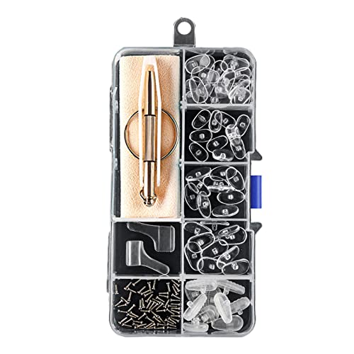 MAYCREATE® Eyeglasses Nosepad Repairing Kit, 35pcs Silicone Nosepad,with 3 in 1 Screwdriver,Screws Tweezers, Antiskid Earhook, Glasses Cloth,Grid Box Storage Organizer (5 shape) - Image 1