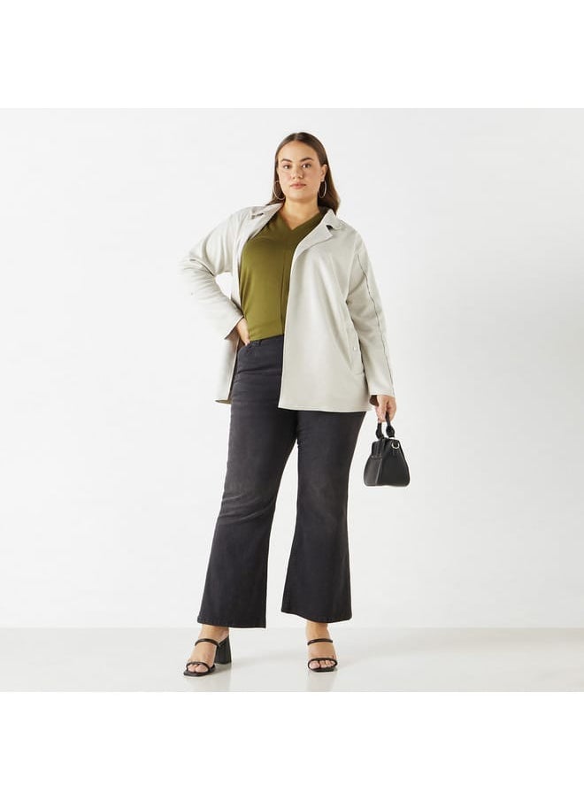 Ulla Popken Plus Size Ulla Popken Solid V-neck Top with Long Sleeves  - Image 2