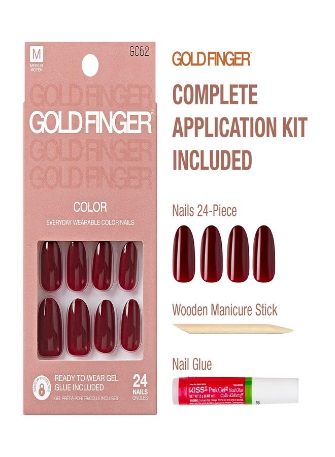 GoldFinger 24 Pcs Press On Nails, Medium Oval Fake Nails, Classic Red Gel Stick On Extensions, Reusable DIY Full Cover False Nail Kit with Glue, Manicure Stick & File, 7 Day Long Lasting Wear - Image 3