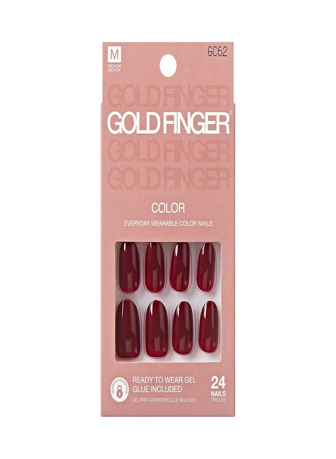 GoldFinger 24 Pcs Press On Nails, Medium Oval Fake Nails, Classic Red Gel Stick On Extensions, Reusable DIY Full Cover False Nail Kit with Glue, Manicure Stick & File, 7 Day Long Lasting Wear - Image 1