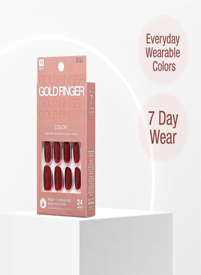 GoldFinger 24 Pcs Press On Nails, Medium Oval Fake Nails, Classic Red Gel Stick On Extensions, Reusable DIY Full Cover False Nail Kit with Glue, Manicure Stick & File, 7 Day Long Lasting Wear - Image 2
