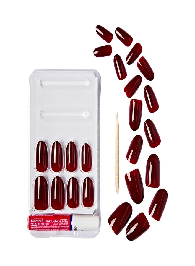 GoldFinger 24 Pcs Press On Nails, Medium Oval Fake Nails, Classic Red Gel Stick On Extensions, Reusable DIY Full Cover False Nail Kit with Glue, Manicure Stick & File, 7 Day Long Lasting Wear - Image 5