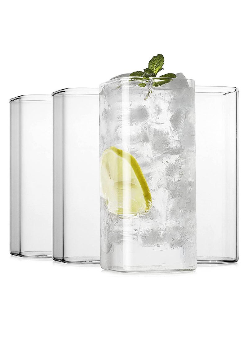 Beauenty Drinking Glasses 13 Oz, Thin Square Glasses Set of 4, Elegant Bar Glassware for Water, Juice, Beer, Drinks, And Cocktails and Mixed Drinks, Lead, Free Square Glass, Glass Drink Tumblers  - Image 1