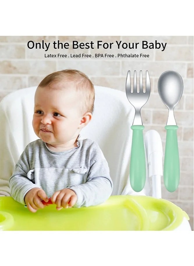 MIXDE 3-Piece Baby First Fork and Spoon Set, Stainless Steel Utensils Cutlery Kit with Travel Safe Carry Case for Toddler Self Feeding Learning, Multicolour  - Image 2