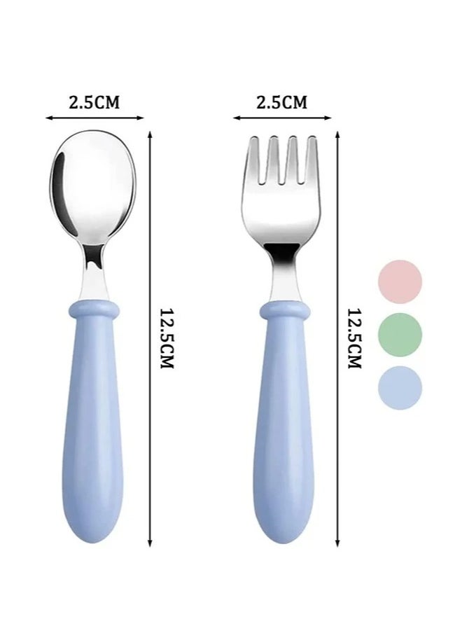 MIXDE 3-Piece Baby First Fork and Spoon Set, Stainless Steel Utensils Cutlery Kit with Travel Safe Carry Case for Toddler Self Feeding Learning, Multicolour  - Image 3