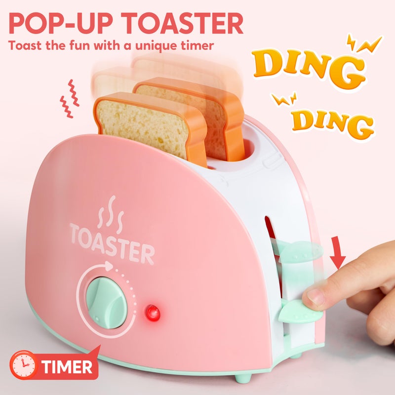 Joyin Play Kitchen Toys, Pretend Food Kitchen Accessories Girls Toy with Coffee Maker, Mixer, Toaster with Realistic Lights& Sounds, Birthday Gift for Kids Gifts for Christmas - Image 2