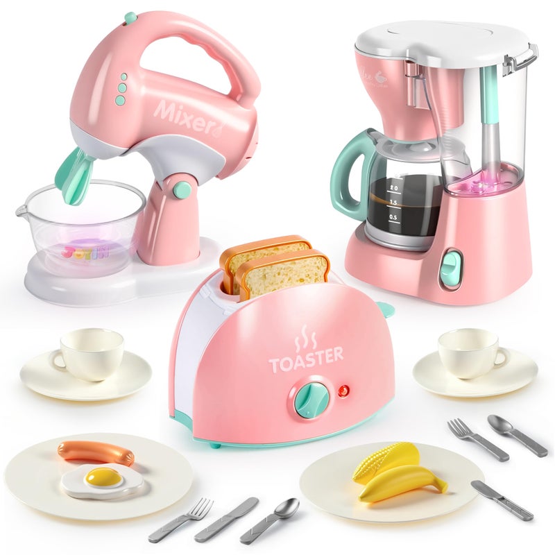 Joyin Play Kitchen Toys, Pretend Food Kitchen Accessories Girls Toy with Coffee Maker, Mixer, Toaster with Realistic Lights& Sounds, Birthday Gift for Kids Gifts for Christmas - Image 1