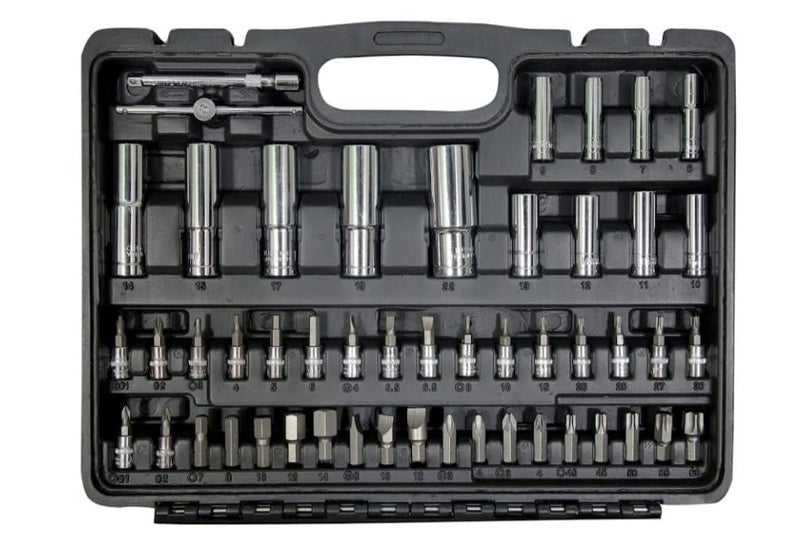 HELLARO VZ-TK-108 Pcs Sleeve Tool Set Socket Wrench And Metric 1/4 And 1/2 Drive Socket Set, Extension Bars, Sockets,Quick Release Reversible Ratchet Wrench, Box End - Image 3