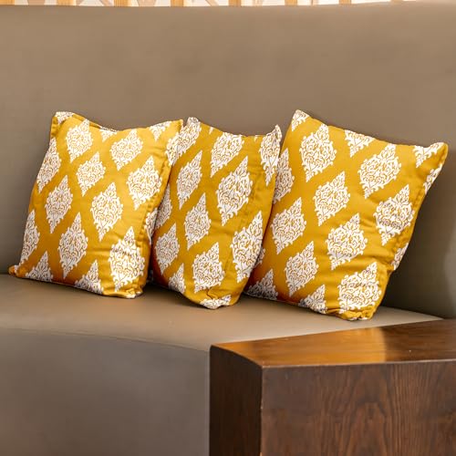 Urban Space Decorative Cotton Cushion Cover Set of 3, 16 inch x 16 inch Cushion Covers for Sofa, Bedroom, Living Room (Motiff Mustard, Cushion Cover 40cm x 40cm, Set of 3) - Image 2