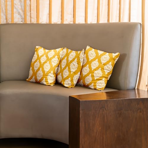 Urban Space Decorative Cotton Cushion Cover Set of 3, 16 inch x 16 inch Cushion Covers for Sofa, Bedroom, Living Room (Motiff Mustard, Cushion Cover 40cm x 40cm, Set of 3) - Image 1