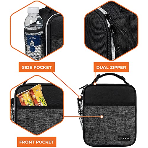 opux Premium Insulated Lunch Box, Soft School Lunch Bag for Kids Boys Girls, Leakproof Small Lunch Pail Men Women Work, Reusable Compact Cooler Tote Lunchbox for Office Adult, Heather Charcoal - Image 4