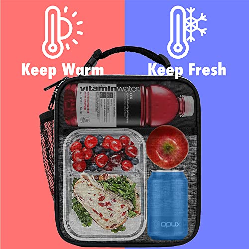opux Premium Insulated Lunch Box, Soft School Lunch Bag for Kids Boys Girls, Leakproof Small Lunch Pail Men Women Work, Reusable Compact Cooler Tote Lunchbox for Office Adult, Heather Charcoal - Image 2