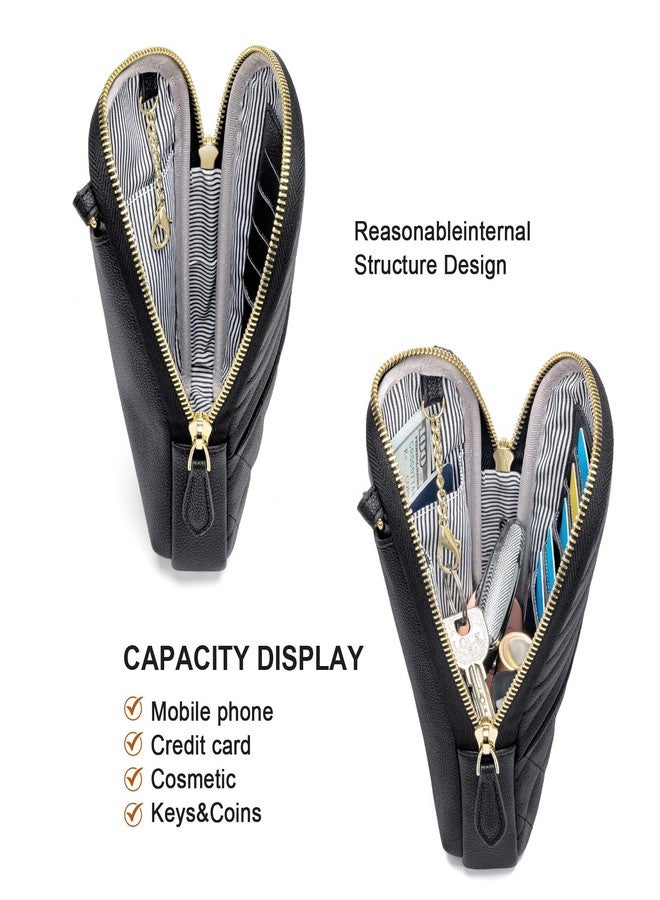 nuoku Small Crossbody Bags for Women Vegan Leather Cell Phone Wallet Purses with Double Zipper,RFID Wallet Purses with Adjustable Strap,Black - Image 4