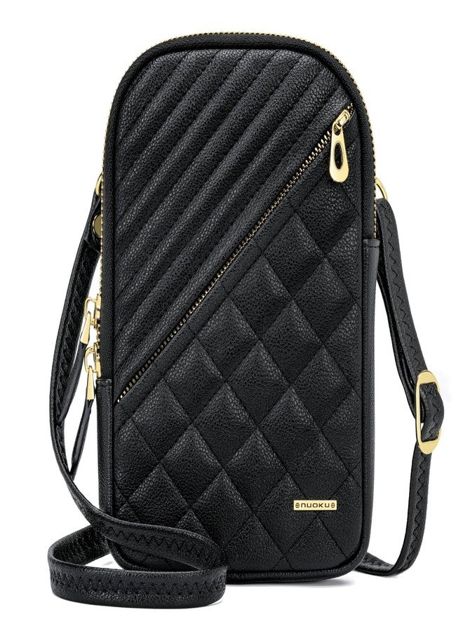 nuoku Small Crossbody Bags for Women Vegan Leather Cell Phone Wallet Purses with Double Zipper,RFID Wallet Purses with Adjustable Strap,Black - Image 1