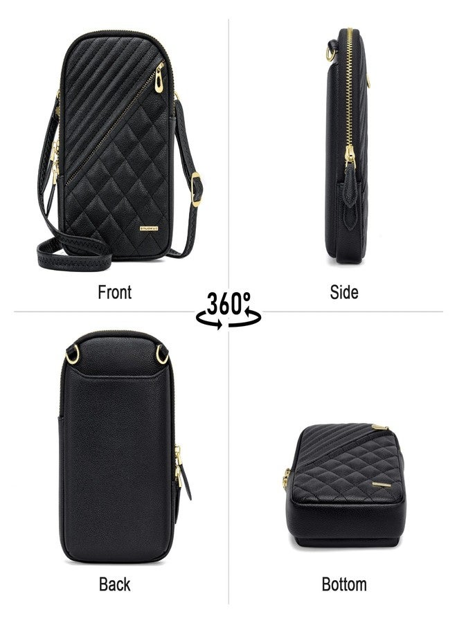 nuoku Small Crossbody Bags for Women Vegan Leather Cell Phone Wallet Purses with Double Zipper,RFID Wallet Purses with Adjustable Strap,Black - Image 3