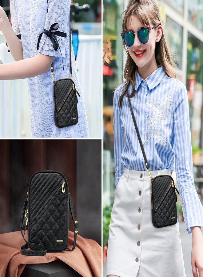nuoku Small Crossbody Bags for Women Vegan Leather Cell Phone Wallet Purses with Double Zipper,RFID Wallet Purses with Adjustable Strap,Black - Image 2