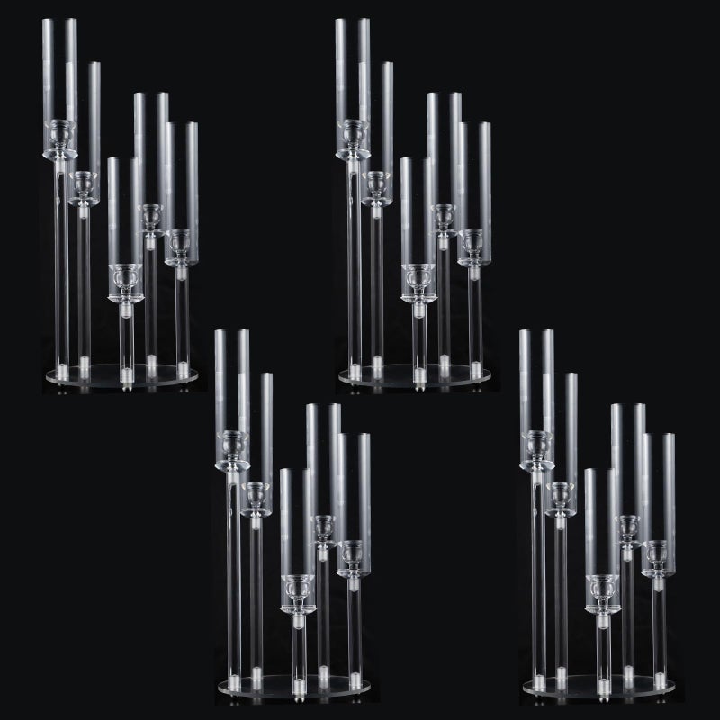 VINCIGANT 4PCS 5 Arm Acrylic Candelabra for Table Wedding Centerpiece,Crystal Clear Candle Stick Holders Candelabra Centerpiece Stands with Removable Lampshade for Party Easter Baby Shower Fit 0.8 LED Candle - Image 1