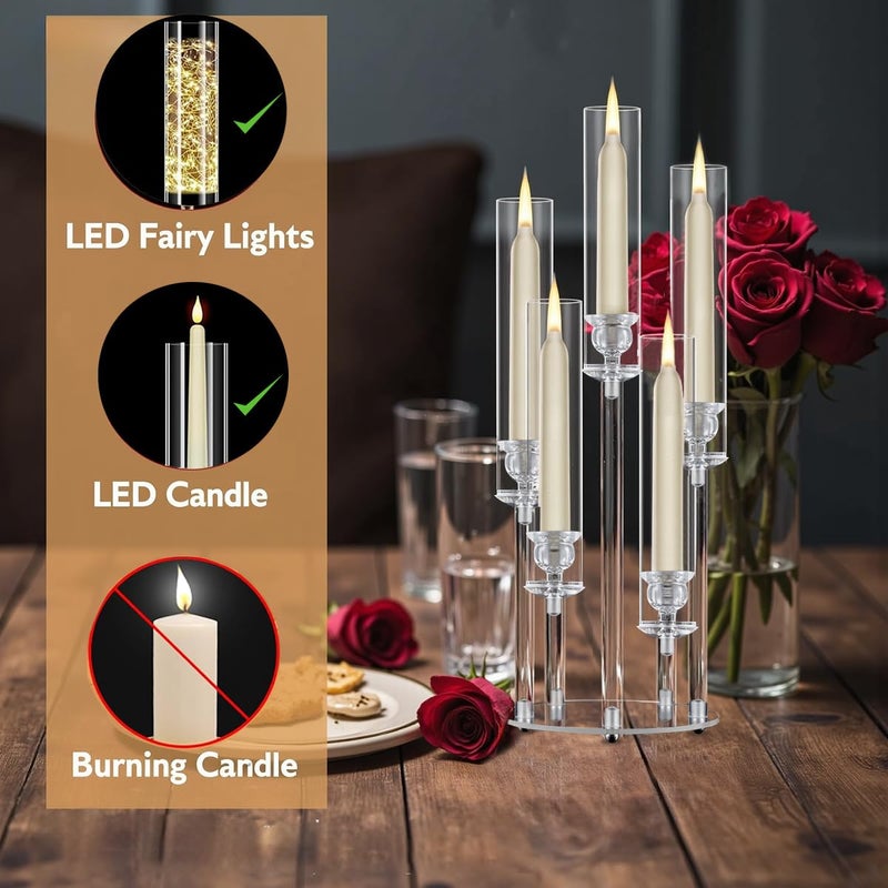 VINCIGANT 4PCS 5 Arm Acrylic Candelabra for Table Wedding Centerpiece,Crystal Clear Candle Stick Holders Candelabra Centerpiece Stands with Removable Lampshade for Party Easter Baby Shower Fit 0.8 LED Candle - Image 3